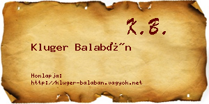 Kluger Balabán névjegykártya